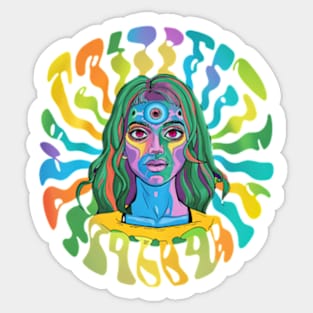 Colorful Psychedelic Girl Trippy Abstract Third Eye Vision Sticker